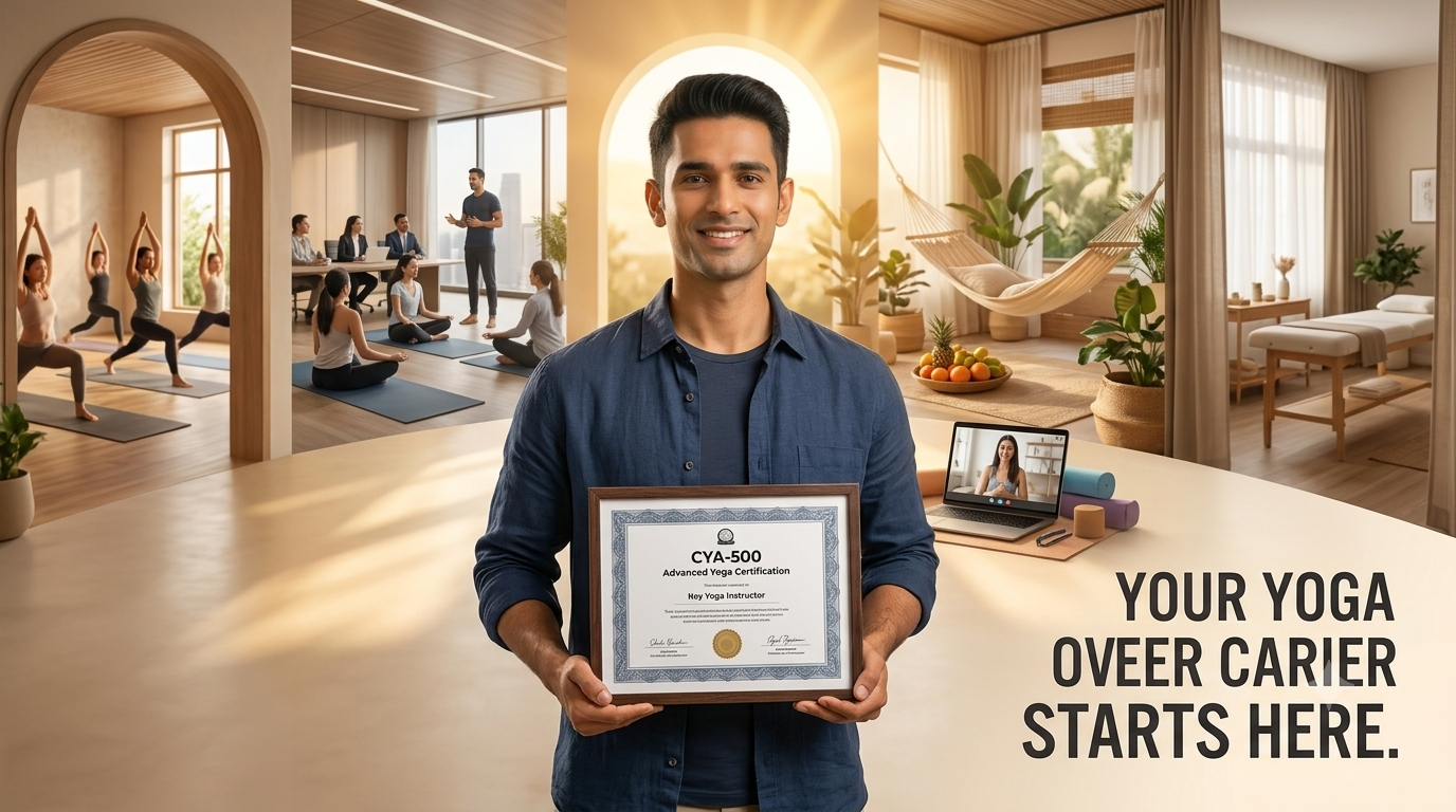 Certified yoga teacher guiding students during a professional yoga class, representing career opportunities after yoga certification in wellness and teaching